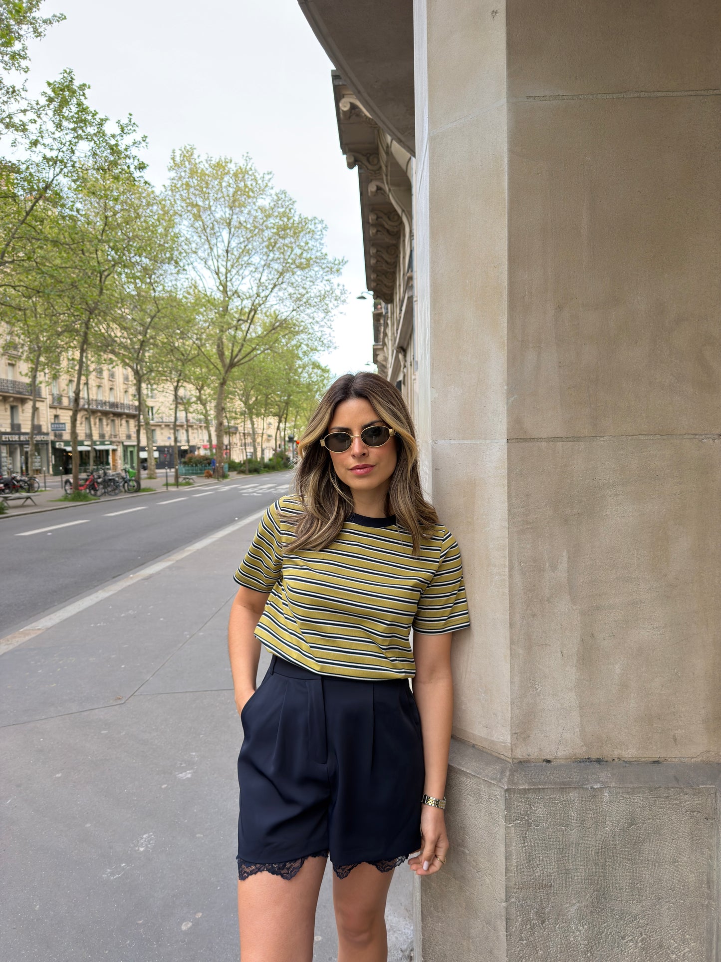 T-shirt Riscas Céleste