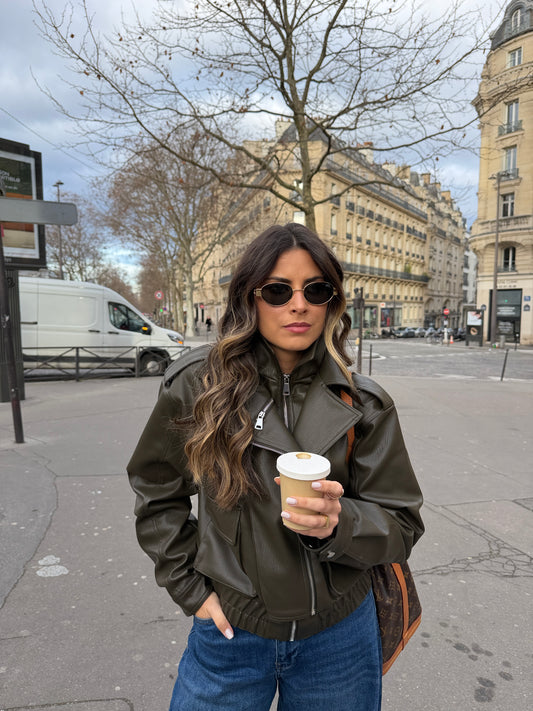 Casaco efeito pele Kaki Studio